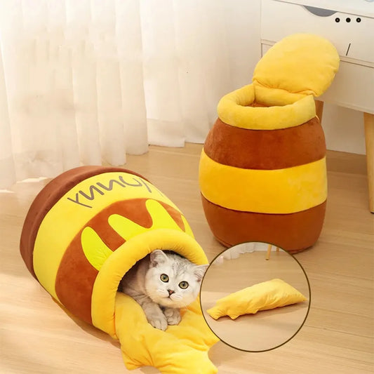 Honey Pot Cat Bed – Super Soft Removable Kitten Nest with Inner Cushion, Cozy Puppy & Cat House
