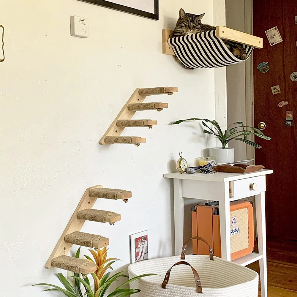 Wall Mounted Cat Climbing Shelf with 4 Steps & Sisal Scratching Post