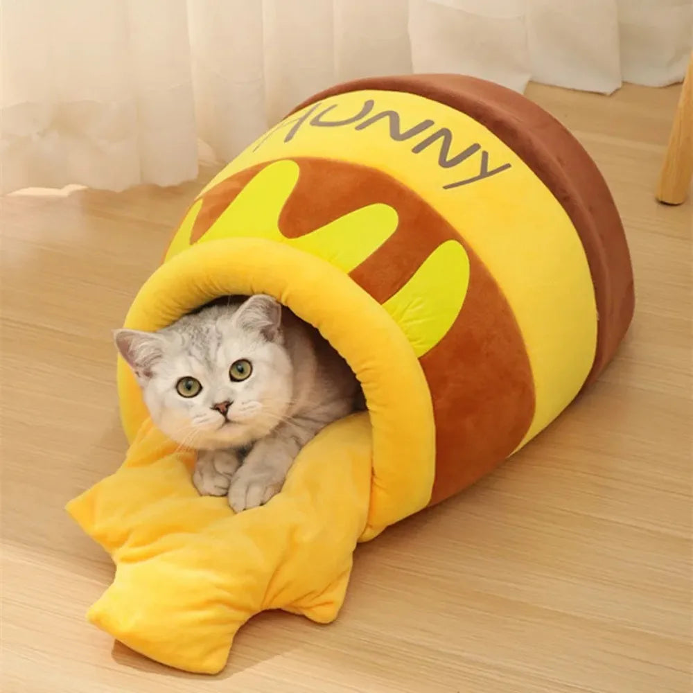 Honey Pot Cat Bed – Super Soft Removable Kitten Nest with Inner Cushion, Cozy Puppy & Cat House