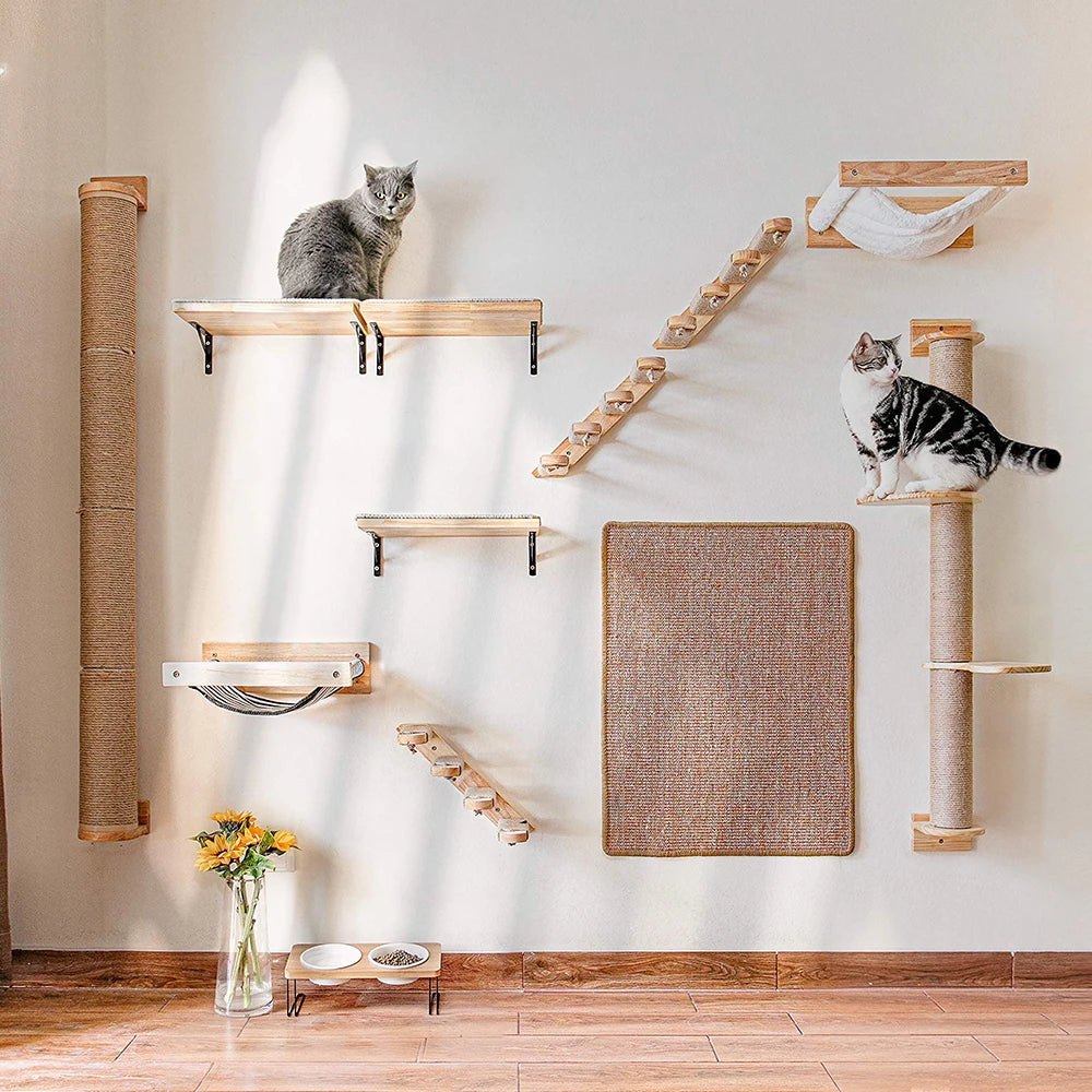 Wall Mounted Cat Climbing Shelf with 4 Steps & Sisal Scratching Post