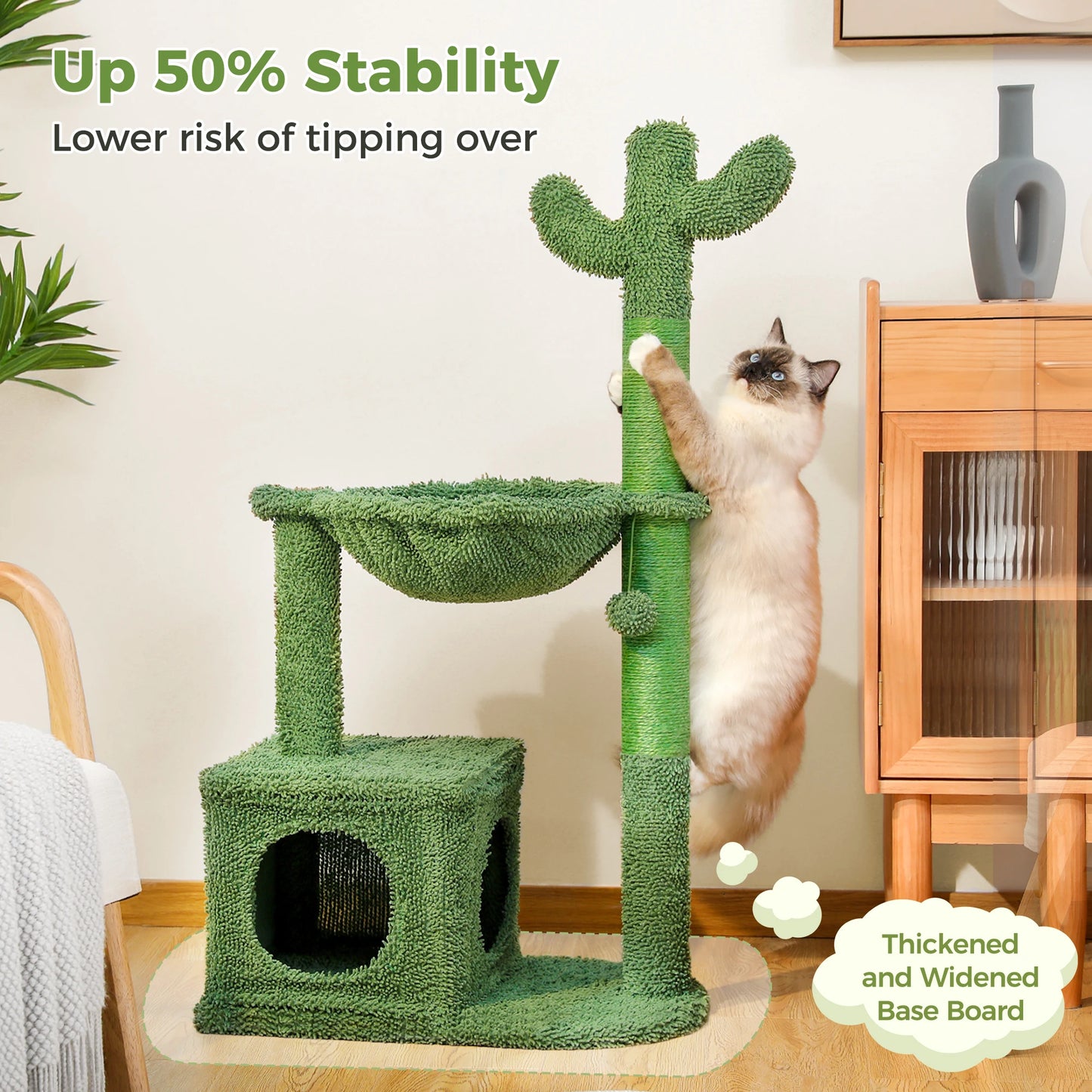 Cactus Cat Tree – Small Cat Tower with Large Condo, Hammock, Scratching Posts & Toys for Indoor Cats